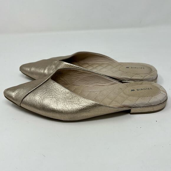 Birdies The Swans Flats Womens 8 Slip On Shoes Metallic  Gold Leather Pointed - Picture 4 of 8